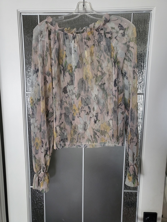 Anthropologie Tops - Anthropologie Sheer Floral Long-Sleeve Peasant Blouse in Pink and Yellow